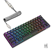 RK ROYAL KLUDGE RK61 60% Mechanical Keyboard with Coiled Cable, 2.4Ghz/Bluetooth/Wired, Wireless Bluetooth Mini Keyboard 61 Keys, RGB Hot Swappable Red Switch Gaming Keyboard with Software - Black