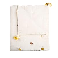 Crane Baby Blanket, Soft Cotton Pom Pom Nursery and Toddler Blanket for Boys and Girls, Cream, 36” x 36”
