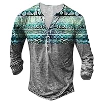 Western Shirts for Men,Men's Vintage Aztec Sweatshirt Ethnic Print Henley Shirt Goth Shirt Slim Button Down Shirt