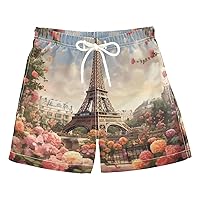 ALAZA Paris Eiffel Tower Hot Air Balloon Pink Boys' Board Shorts