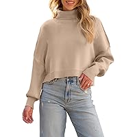 MEROKEETY Women's Turtleneck Cropped Sweater 2024 Batwing Sleeve Oversized Ribbed Knit Pullover Jumper Tops
