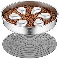Slow Feeder Dog Bowls 3 Cups Large, Food Grade 304 Stainless Steel Dog Bowls, with Non-Slip Silicone Mat, Maze Pet Dish to Slow Down Eating, Metal Slow Feeder Dog Bowl for Medium Large Breeds