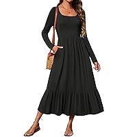 ZESICA Women's 2024 Spring Dresses Long Sleeve Square Neck Summer Casual Swing Maxi Dress with Pockets