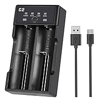 Aweite Universal Battery Charger, 2-Bay Battery Smart Charger for Li-ion/NiMH/NiCD, for 18650, 16340, 26650, AA, AAA, and More 3.7V 的 USB Fast Portable Battery Charger