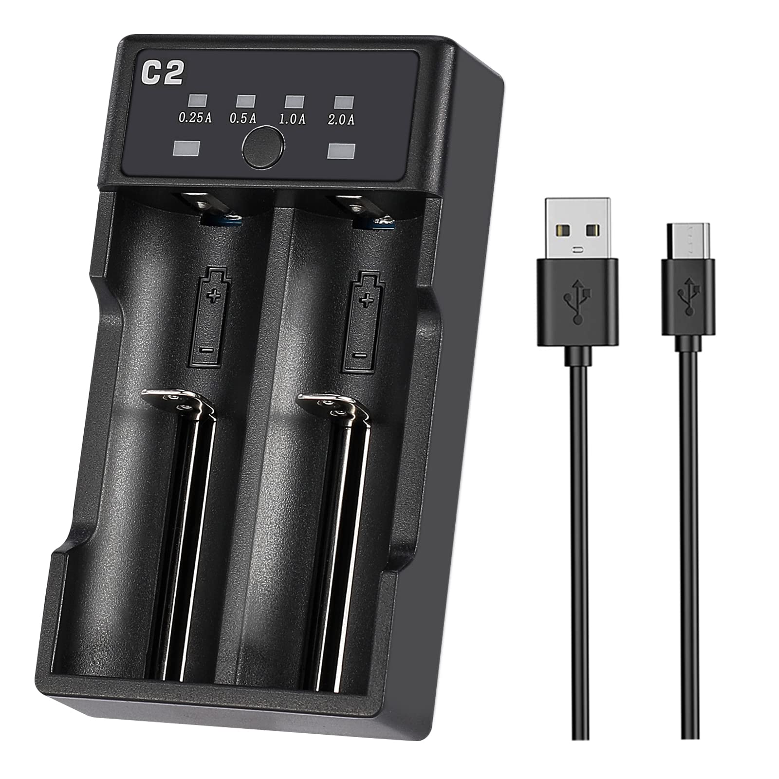 Aweite Universal Battery Charger, 2-Bay Battery Smart Charger for Li-ion/NiMH/NiCD, for 18650, 16340, 26650, AA, AAA, and More 3.7V USB Fast Portable Battery Charger