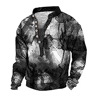 Men's Large Size Fashion Sweatshirt Casual Long Sleeve Loose V Neck Pullover Tops Vintage Stand Collar Tshirt