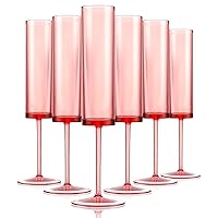 6 Pieces Pink Champagne Flutes 6 OZ Acrylic Square Champagne Glasses Stemmed Coupes Reusable Wedding Toasting Glasses Rose Bride Wine Glasses For Birthday Party Wedding Anniversary Christmas (Modern)