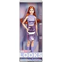 Looks Doll, Collectible No. 20 with Red Hair and Modern Y2K Fashion, Lavender Top and Faux-Leather Skirt with Knee-High Boots​