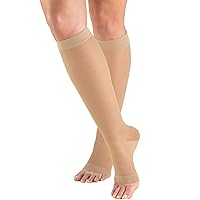 Truform Sheer Compression Stockings, 15-20 mmHg, Women's Knee High Length, Open Toe, 20 Denier, Nude, 2X-Large