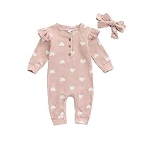 Newborn Baby Girl Ruffle Romper Knit Sweater Onesie Jumpsuit Long Sleeve Zipper Onesie Solid Fall Winter Outfits (D Love Heart Pink, 3-6 Months)