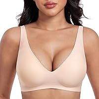 Deep V Bras for Women No Underwire Seamless Bralettes for Women Plunge T Shirt Bra Softly Padded with Extender