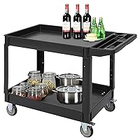 Service Utility Cart 2-Shelf Utility/Service Cart, 500-Pound Capacity, Storage Handle, for Warehouse/Garage/Cleaning/Manufacturing/Kitchen/Office，45