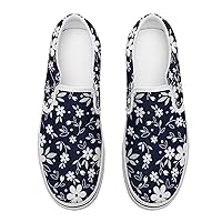 White Flower(4) Women's Slip on Canvas Non Slip Shoes for Women Skate Sneakers (Slip-On)