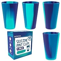 [4 Pack] 16oz Shatterproof Drinking Glasses - Silicone Cups Set for Outdoor Party Cups, Pool Cups & Beach Essentials - Pint Glass Reusable Cup - Alcohol Accessories Drinking Cups - Insulated Cup Set