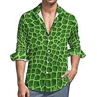 Green Crocodile Lizard Skin Men's Shirt Regular Fit Casual Tops Button Down Long-Sleeve with Pocket