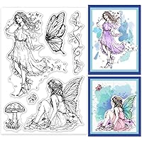 GLOBLELAND Fairy Flowers Clear Stamps for Cards Making Wings Clear Stamp Seals Transparent Stamps for DIY Scrapbooking Photo Album Journal Home Decoration