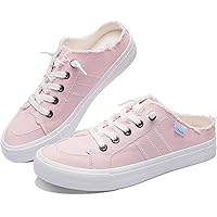 Obtaom Women Canvas Mules Memory Foam Clipper Fashion Sneakers Comfortable Slip-On Mule Backless Holiday Shoes