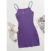 Dresses for Women - Rib Knit Bodycon Dress (Color : Violet Purple, Size : Medium)