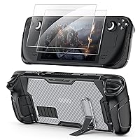 Protective Case for Steam Deck with Adjustable Kickstand, YUANHOT Protector Cover Accessories with 2 Pack Screen Protector and Anti-Collision Anti-Scratch Design - Black