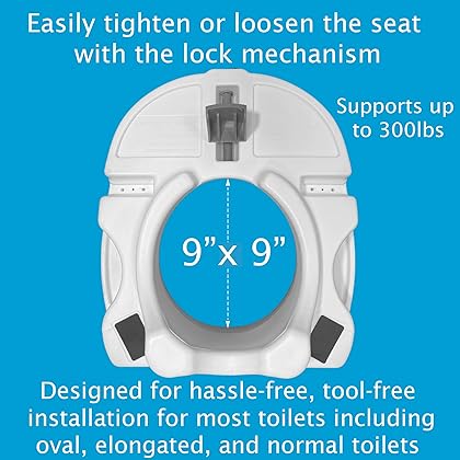Carex E-Z Lock Raised Toilet Seat, 5 Inch Height, Toilet Seat Riser for Elderly and Handicap, Round Or Elongated Toilets, Elevated Toilet Seat and Toilet Riser