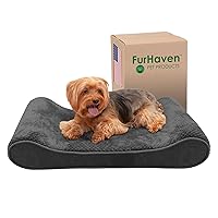 Furhaven Memory Foam Dog Bed for Medium/Small Dogs w/ Removable Washable Cover, For Dogs Up to 23 lbs - Minky Plush & Velvet Luxe Lounger Contour Mattress - Gray, Medium