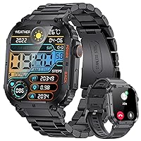 Military Smart Watches for Men, Smart Watch with Answer/Make Call Compatible with Android iOS Phone, Smartwatch with Heart Rate SpO2 Pressure Sleep Monitor, IP67 Waterproof Stainless Steel Smart Watch