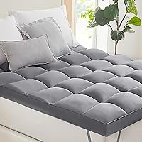 Mattress Topper Queen - Cooling Pillow Top Size Extra Thick Plush Bed Down Alternative Overfilled Soft Pad for Back Pain Grey Queen(80''x60'')