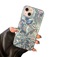 Caseative Water Ripple Holographic Laser Flower Floral Print Compatible with iPhone Case (Blue,iPhone 14 Plus)