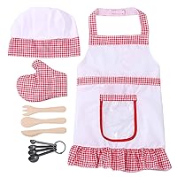 CHICTRY Children Chef Pretend Play Costume Include Apron Chef Hat Oven Mitt Knife Fork Measuring Spoons Cooking Baking Experience Suit