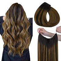 HOTBANANA Wire Hair Extensions, 12 inch 70g Dark Brown to Golden Brown Fish Line Hair Extensions Real Human Hair Straight Invisible Wire Hair Extensions Remy Hair Extensions