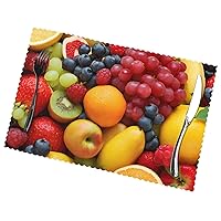 (Fresh Fruits and Vegetables) Set of 6 Placemat, Holiday Banquet Kitchen Table Decoration Flower Mats, Waterproof, Easy to Clean, 12 X 18 Inches