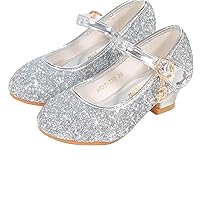 Nihaoya Girls Dress Shoes Toddler Princess Shoes Glitter Little Girl Mary Jane Low Heels Party Wedding Footwear