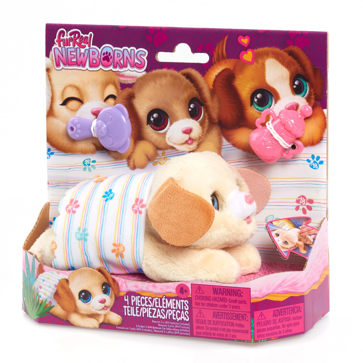 Just Play furReal Newborns Puppy Interactive Pet, Small Plush Puppy with Sounds and Motion, Kids Toys for Ages 4 Up