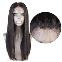 Glueless Natural Straight 360 Lace Frontal Wig 150% Density Brazilian Remy Human Hair 360 Wigs for Black Women with Natural Pre-Plucked Hairline Natural Color (20 inch)