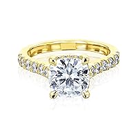 Kobelli 2 1/2 ctw Cushion Forever One Moissanite and Lab Grown Diamond Hidden Halo Engagement Ring