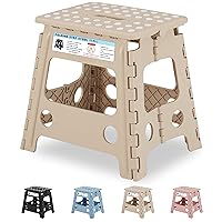 VECELO Folding Step Stool 13 Inch, Non-Slip Surface Portabl Foldable 1 Step Stool with Carry Handle, Heavy Duty to Support Kids/Toddler/Adults for Living Room Kitchen, Bathroom, Khaki