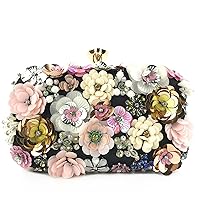 Oichy Clutch Purses for Women Colorful Floral Evening Bags Beaded Bride Wedding Purse Prom Cocktail Party Handbags (Black)