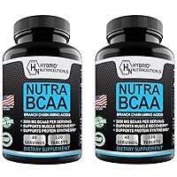 Hybrid Nutraceuticals Nutra BCAA 3000mg Branched Chain Amino Acids Supplements - Sugar Free Pre Workout, Non-GMO, Vegan: 2-Pack