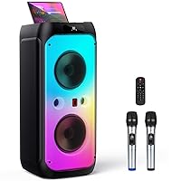 Big Bluetooth Party Speaker Wireless: 300W Multifunction Large PA System with Deep Bass & 2 Wireless Mic, Loud Speaker with Subwoofers & DJ Lights for Party Commercial Outdoor Gathering