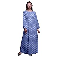 Bimba Polyester Georgette Printed Women's Long Sleeve Maxi Dress Elastic Waist Casual Summer Maxi Dress