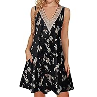 Summer Dresses for Women 2024 Trendy Lace V Neck Sleeveless Dressy Casual Sundress with Pocket Tank Dress Today Deals Prime(4-Black,Large)