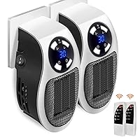 Top Heat Plug in Heater for Indoor Use, 2pc 500W Smart Space Electric Fan Heater Wall Outlet with Adjustable Thermostat and Timer and Led Display, Portable Heater