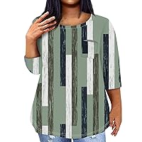 Plus Size Tops for Women 2024 Print Casual Fashion Loose Fit Versatile with 3/4 Sleeve Round Neck Shirts