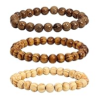 MILAKOO Wooden Bracelet for Women Men Mala Natural Beads for Prayer Energy Healing Cuff Wristband