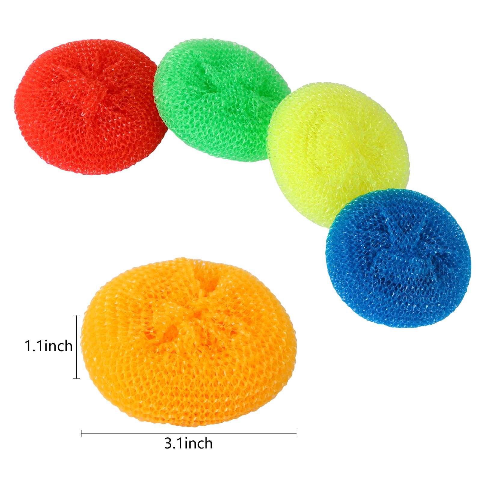 MIDELONG Plastic Dish Scrubbers for Dishes Plastic Pot Round Scrubber Scouring Non Scratch Dish Scourers, Assorted Colors Poly Mesh Scouring Dish Brush Pads for Kitchen Cleaning, 5 Pcs