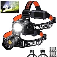 Headlamp Rechargeable 2Pack, 150000LM Bright Head Lamp, Adjustable Focus Headlight Outdoor, 4Mode Head Lights for Forehead, 90° LED Headlamp, Waterproof Headlamps for Adults Camping Hiking Hard Hat