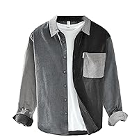 Autumn Long Sleeve Shirt Men Streetwear Youth Trendy Casual Top Cotton Lapel Color Matching Corduroy Shirt