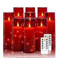 Flickering Flameless LED Candles,Battery Operated Candles 9 Pcs with Embedded Star String,Acrylic LED Pillar Candles with Remote,Suitable for Home Decoration to Create an Atmosphere（Red）