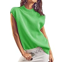 Flygo 𝟮𝟬𝟮𝟰 Womens Cap Sleeve Sweater Vest Mock Neck Ribbed Knit Pullover Sweaters Jumper Tank Tops(Green-S)