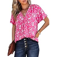 EVALESS Womens Summer Tops 2024 Casual V Neck Floral Print Flutter Short Sleeve Blouses Dressy Boho Tops Shirts